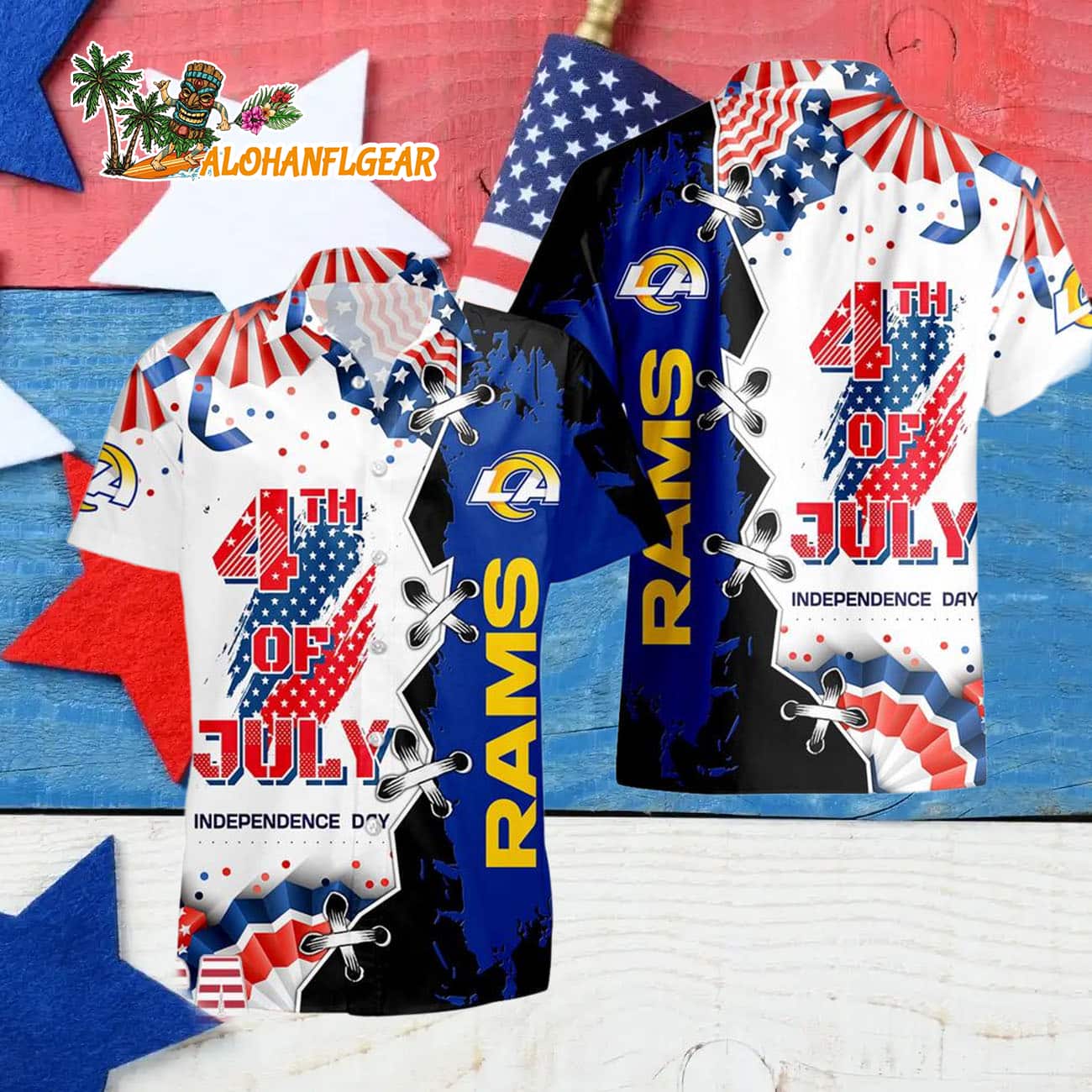 Los Angeles Rams Happy Independence Day Resurgence Hawaiian Shirt, NFL Aloha Shirt Los Angeles Rams Happy Independence Day Resurgence Hawaiian Shirt, NFL Aloha Shirt