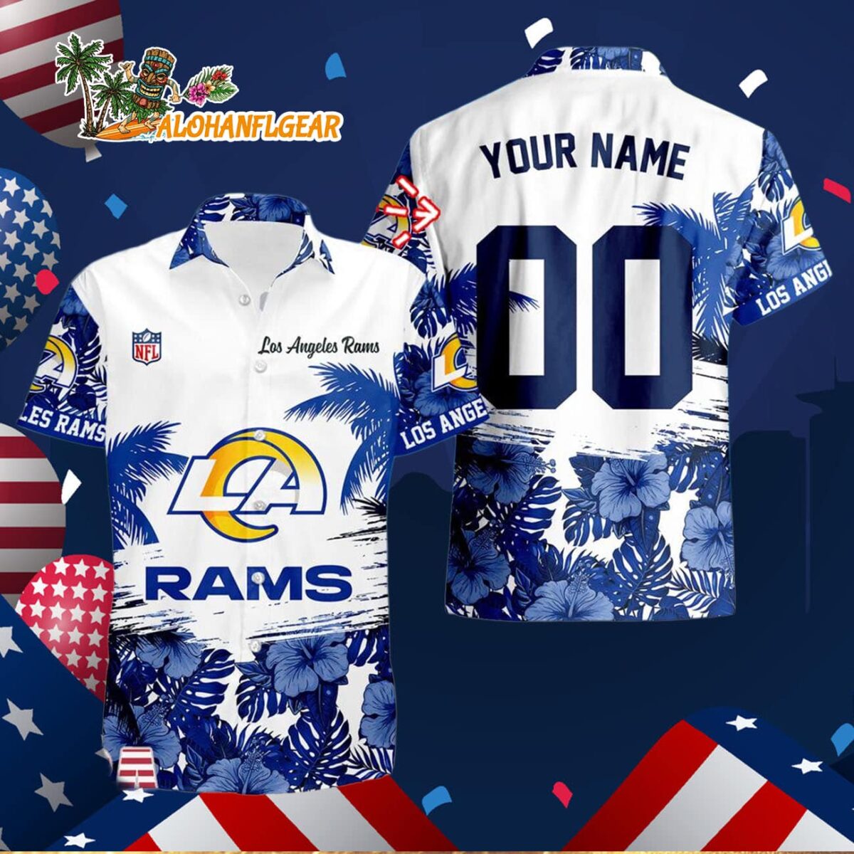 Los Angeles Rams Hibiscus Flower Custom Name Hawaiian Shirt NFL Aloha Shirt 3