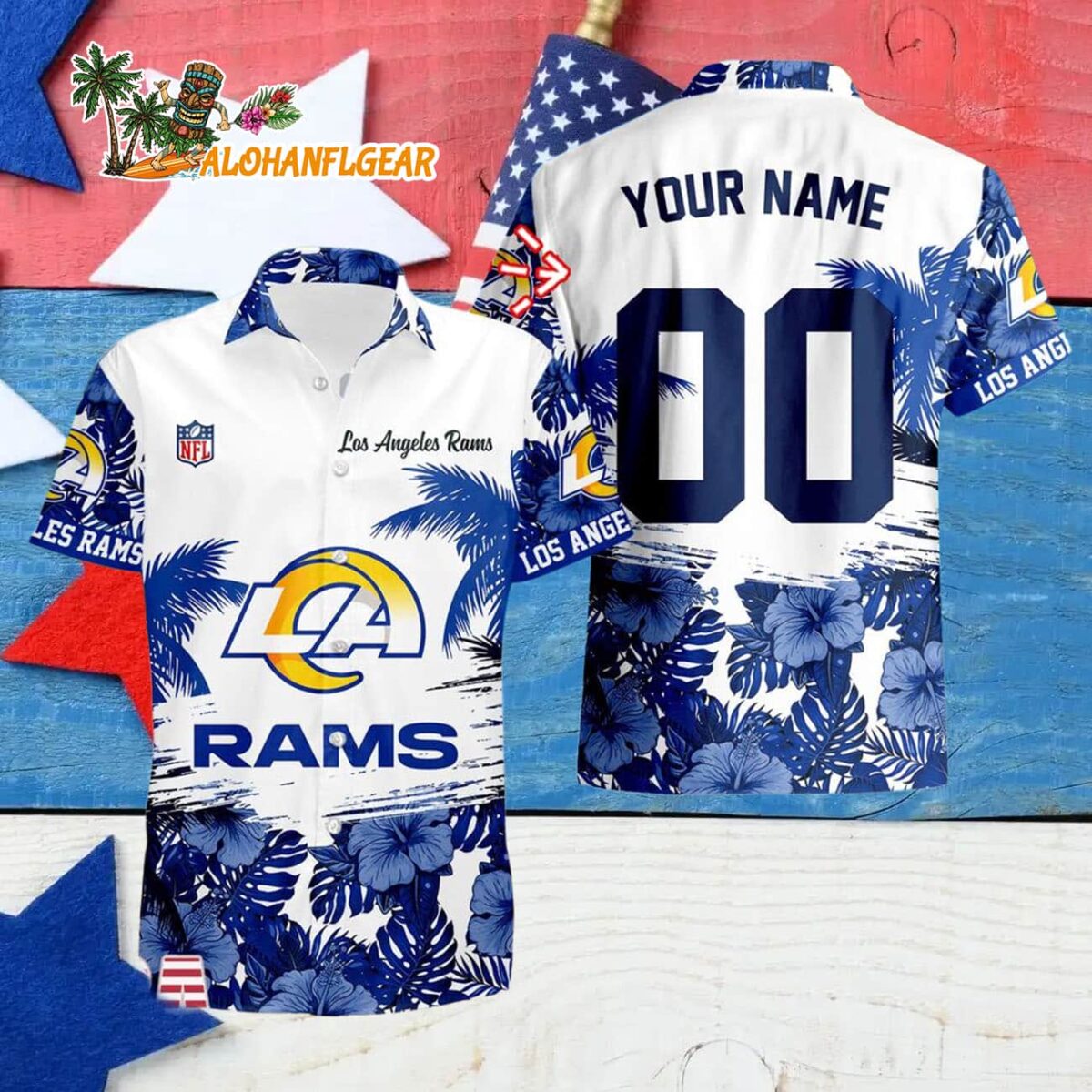 Los Angeles Rams Hibiscus Flower Custom Name Hawaiian Shirt NFL Aloha Shirt 4