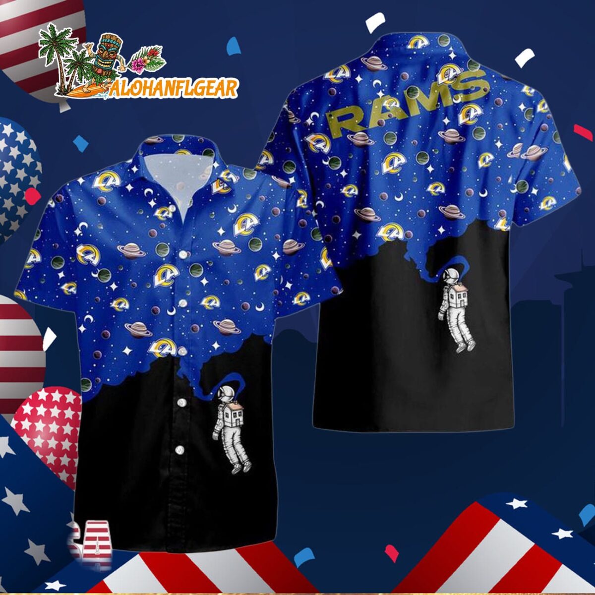 Los Angeles Rams Universal Astronaut Pattern Hawaiian Shirt Los Angeles Rams Aloha Shirt 3