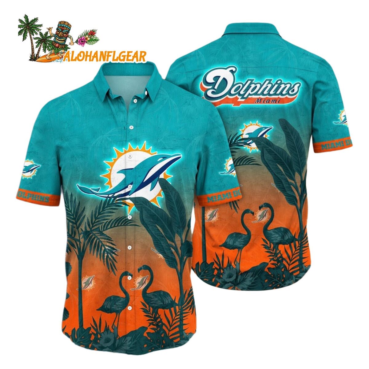 Miami Dolphins Flamingo And Flower Funny Hawaiian Shirt Miami Dolphins Aloha Shirt 1