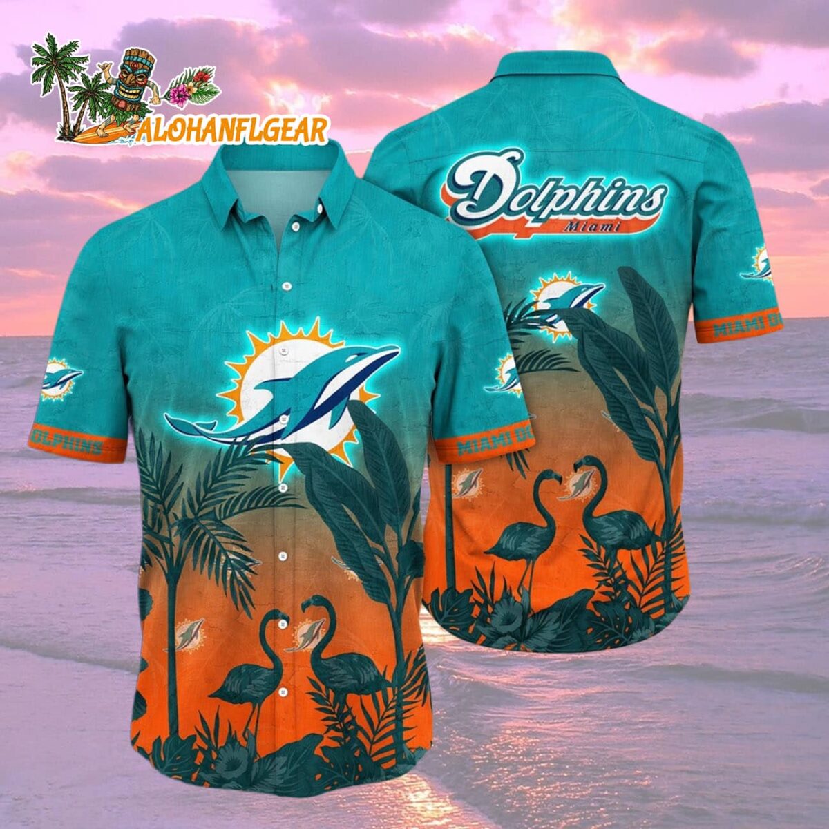 Miami Dolphins Flamingo And Flower Funny Hawaiian Shirt Miami Dolphins Aloha Shirt 2