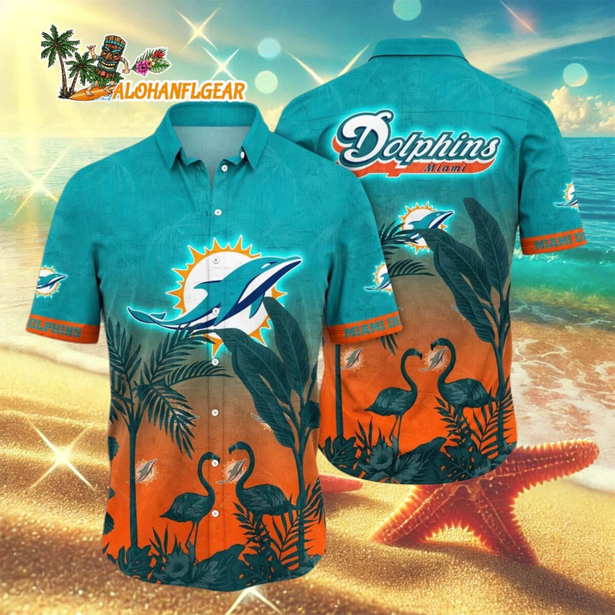 Miami Dolphins Flamingo And Flower Funny Hawaiian Shirt Miami Dolphins Aloha Shirt 3
