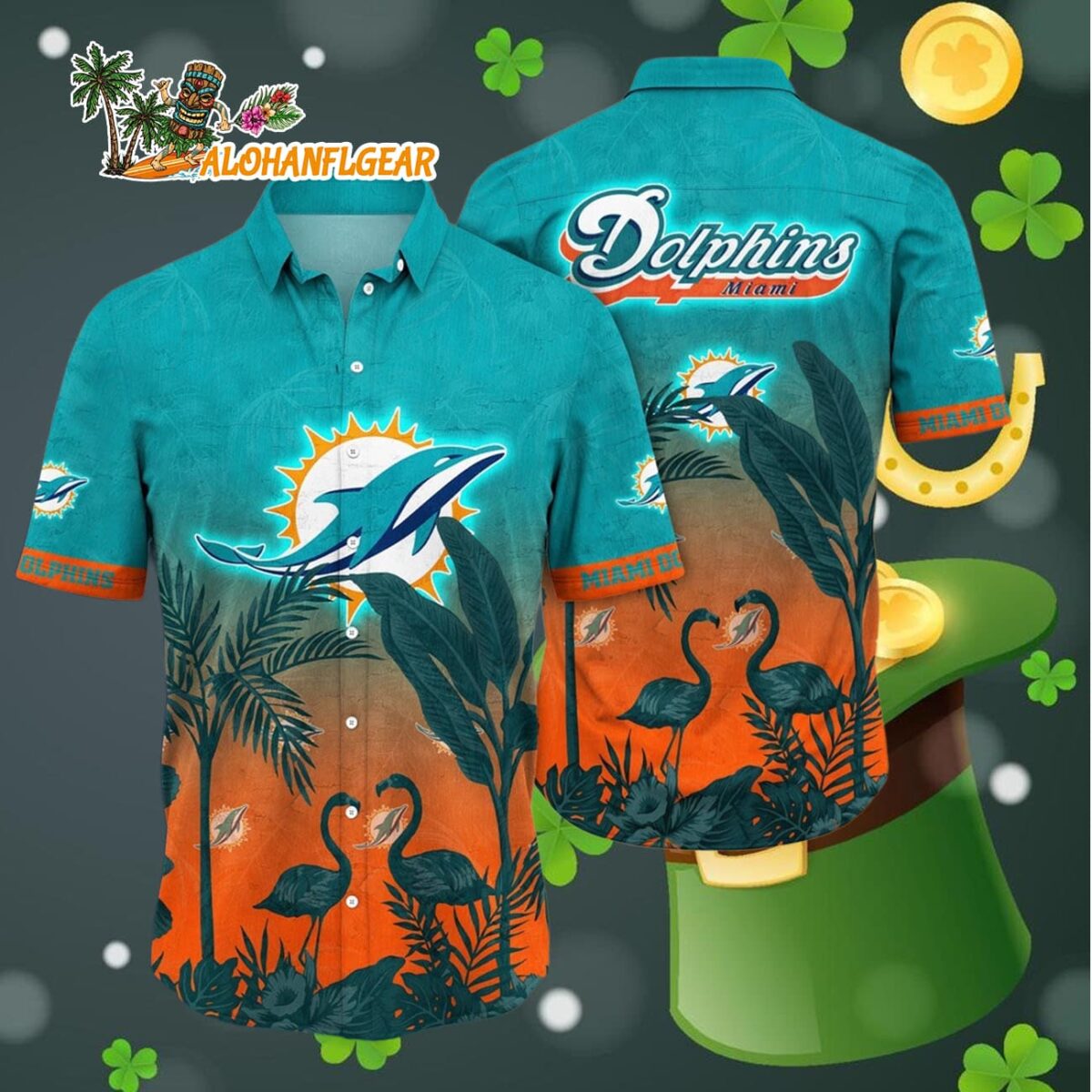 Miami Dolphins Flamingo And Flower Funny Hawaiian Shirt Miami Dolphins Aloha Shirt 4