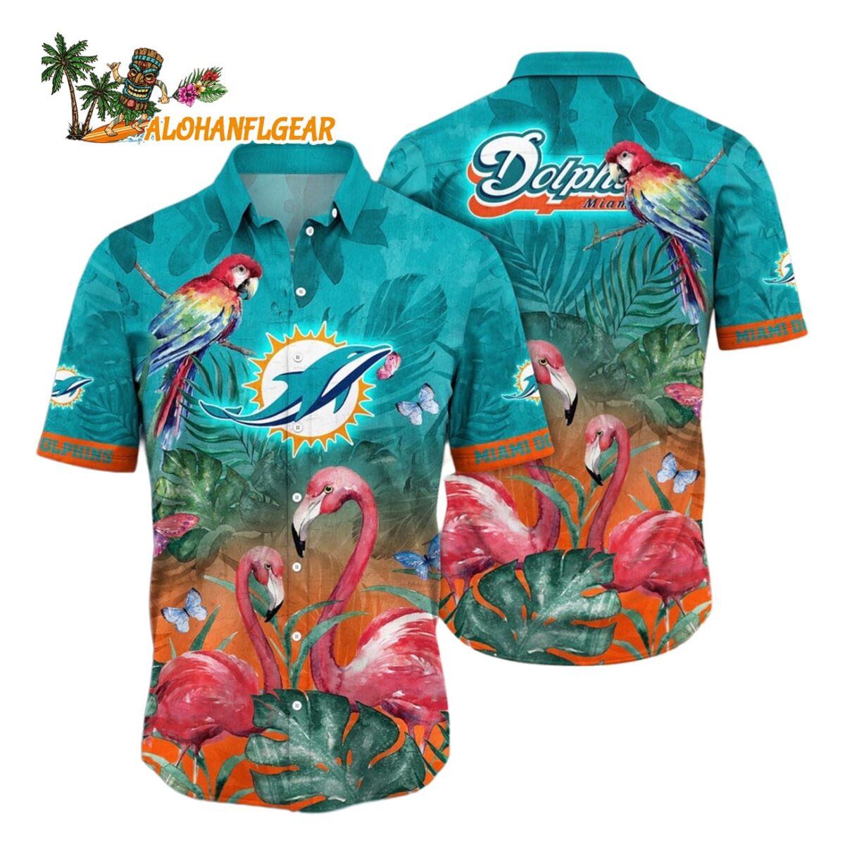 Miami Dolphins Flamingo And Flower Hawaiian Shirt Miami Dolphins Aloha Shirt 1