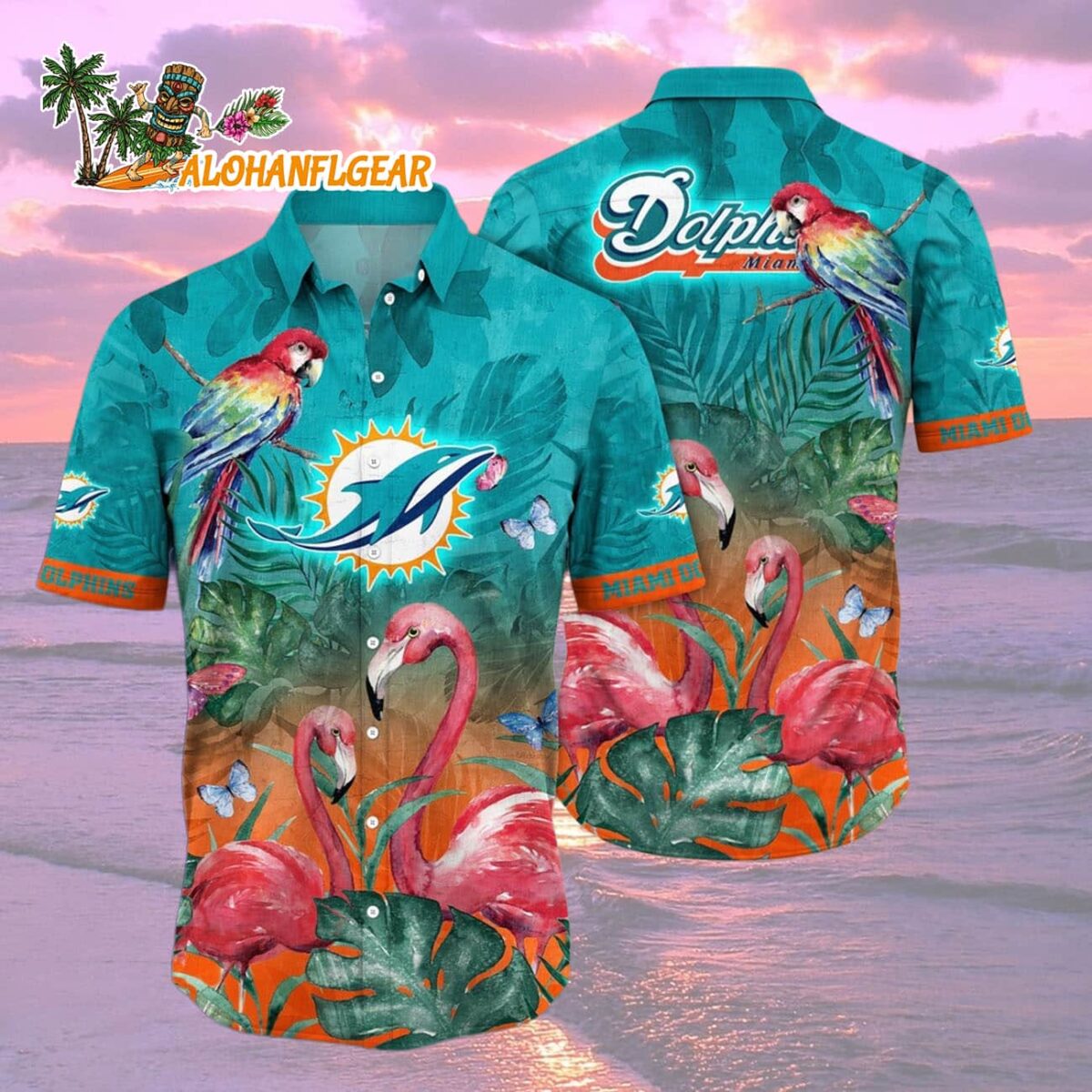 Miami Dolphins Flamingo And Flower Hawaiian Shirt Miami Dolphins Aloha Shirt 2