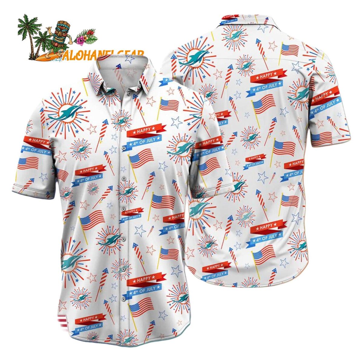 Miami Dolphins Happy 4th Of July Hawaiian Shirt NFL Aloha Shirt 1