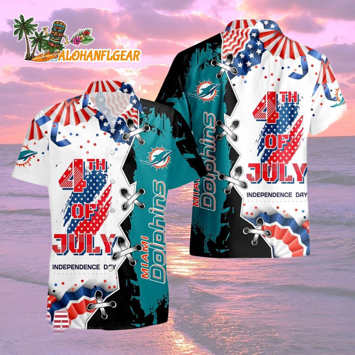 Miami Dolphins Happy Independence Day Resurgence Hawaiian Shirt NFL Aloha Shirt 2