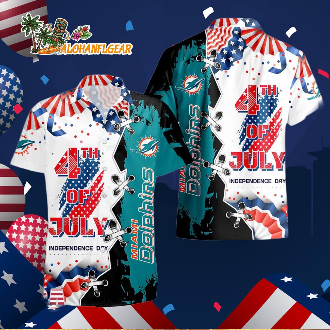 Miami Dolphins Happy Independence Day Resurgence Hawaiian Shirt, NFL Aloha Shirt Miami Dolphins Happy Independence Day Resurgence Hawaiian Shirt, NFL Aloha Shirt