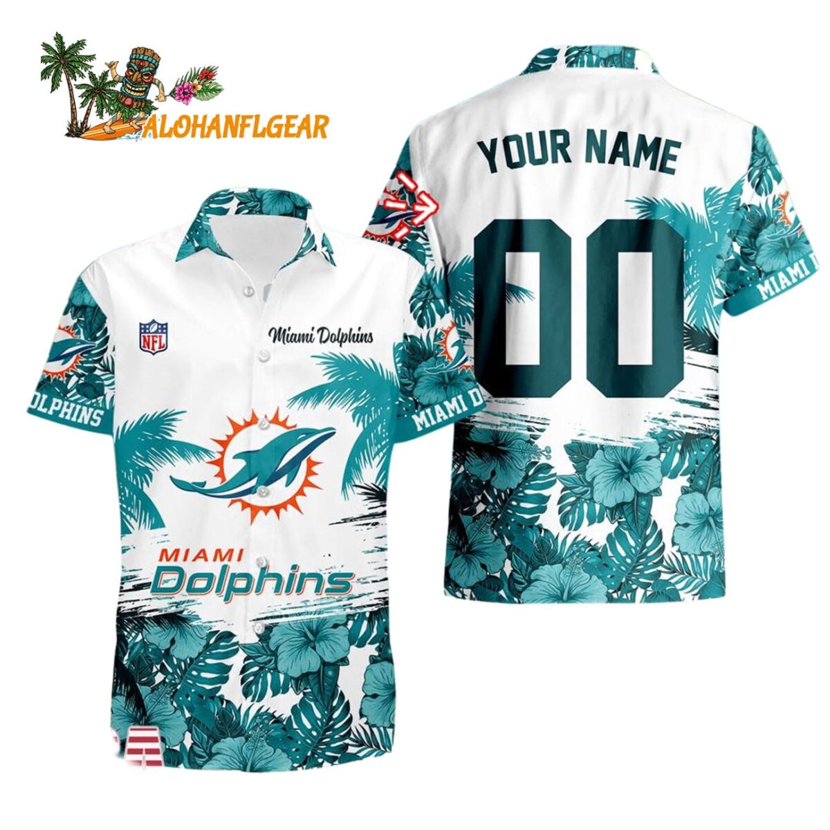 Miami Dolphins Hibiscus Flower Custom Name Hawaiian Shirt NFL Aloha Shirt 1