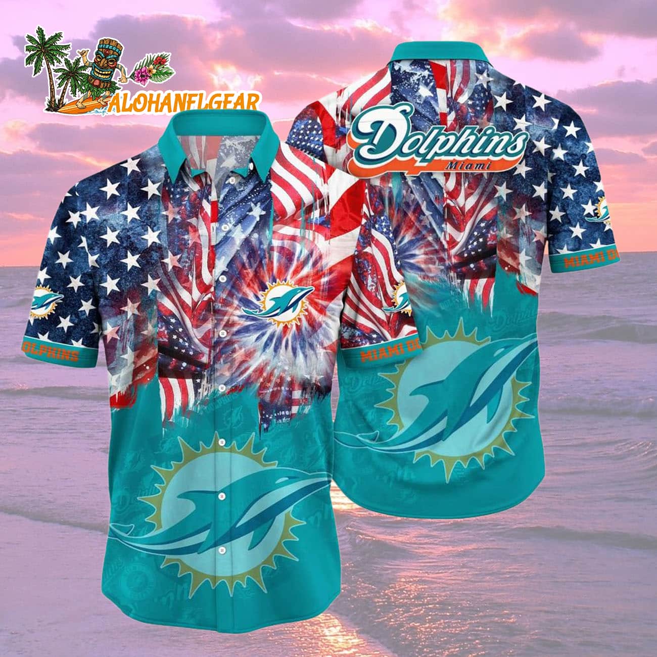 Miami Dolphins Independence Day Hawaiian Shirt, NFL Aloha Shirt Miami Dolphins Independence Day Hawaiian Shirt, NFL Aloha Shirt