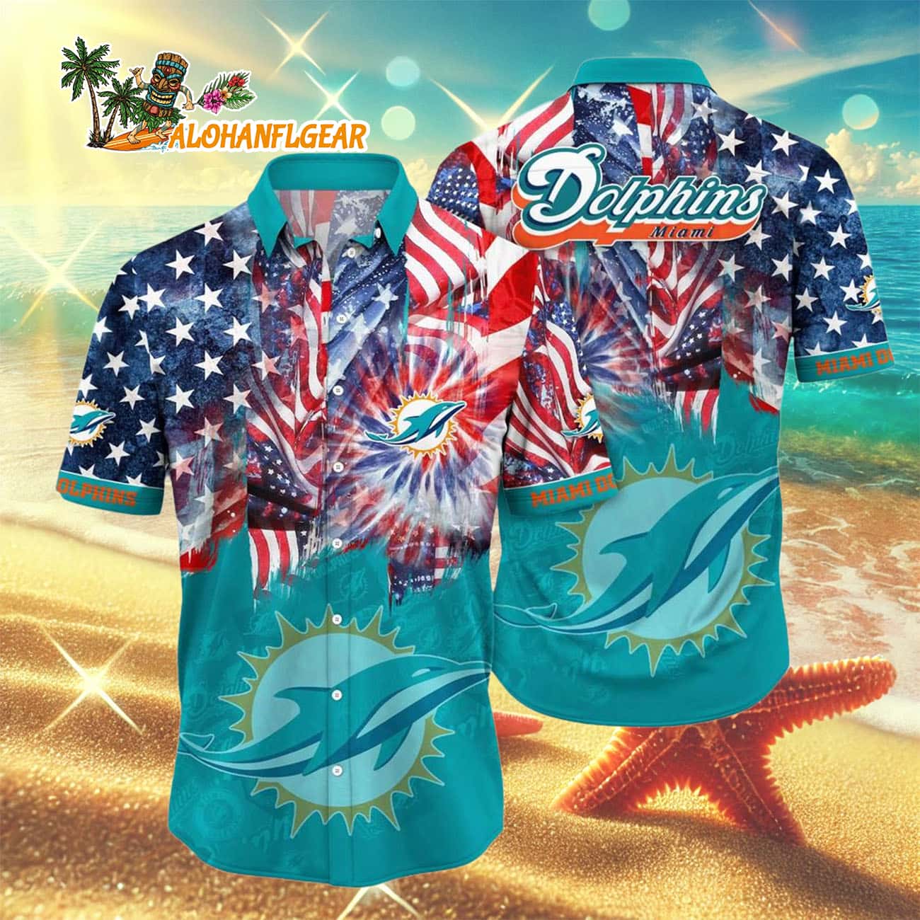 Miami Dolphins Independence Day Hawaiian Shirt, NFL Aloha Shirt Miami Dolphins Independence Day Hawaiian Shirt, NFL Aloha Shirt