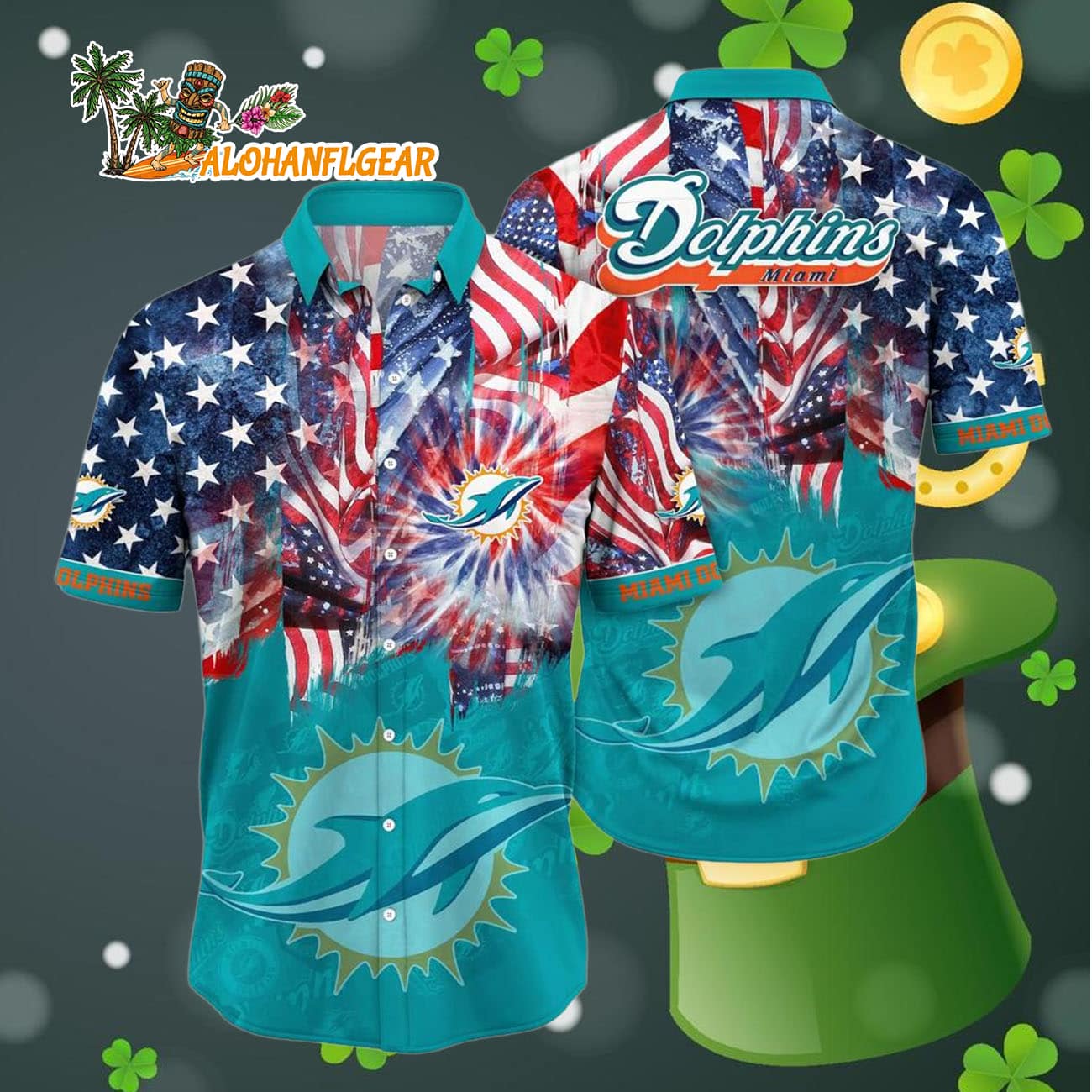 Miami Dolphins Independence Day Hawaiian Shirt, NFL Aloha Shirt Miami Dolphins Independence Day Hawaiian Shirt, NFL Aloha Shirt