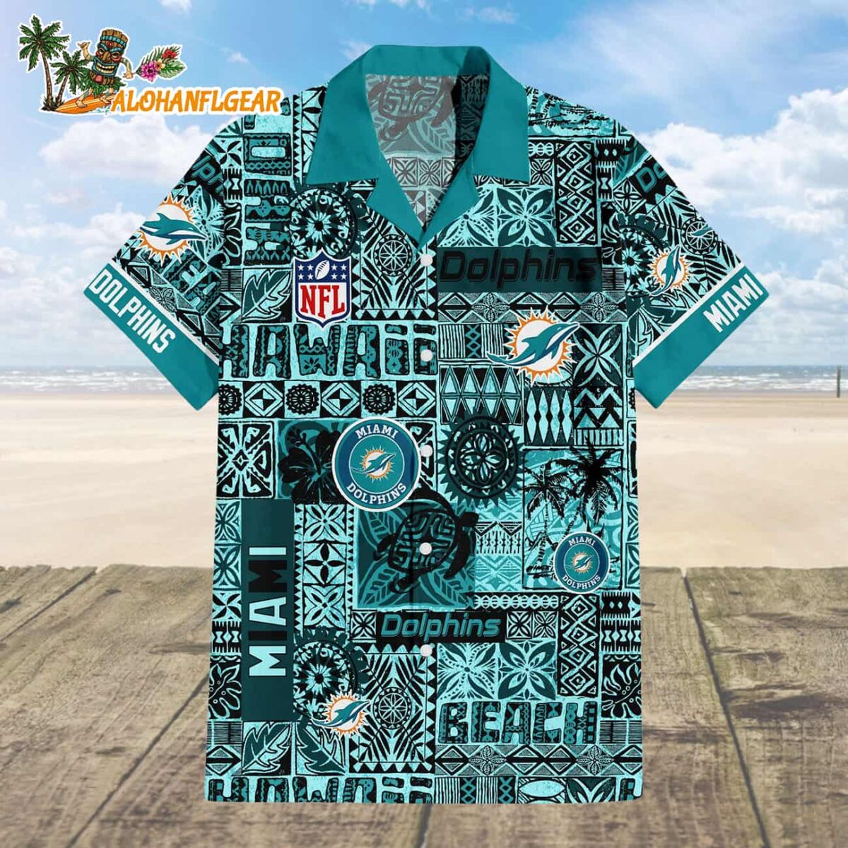 Miami Dolphins Tapa Patterns Hawaiian Shirt NFL Aloha Shirt 1