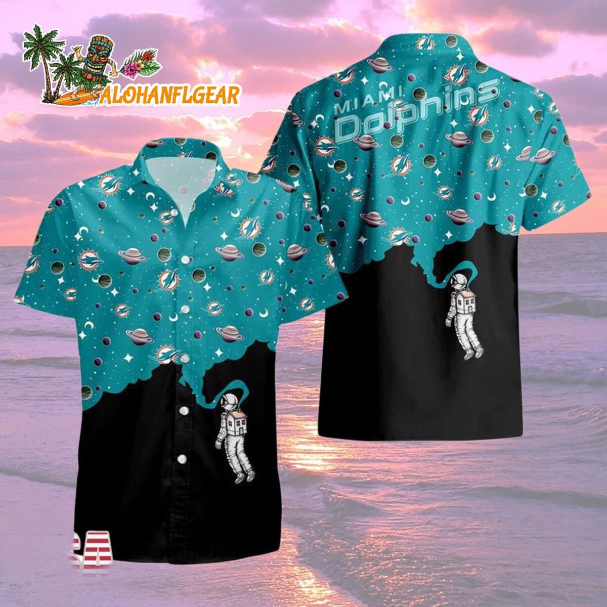 Miami Dolphins Universal Astronaut Pattern Hawaiian Shirt Miami Dolphins Aloha Shirt 2
