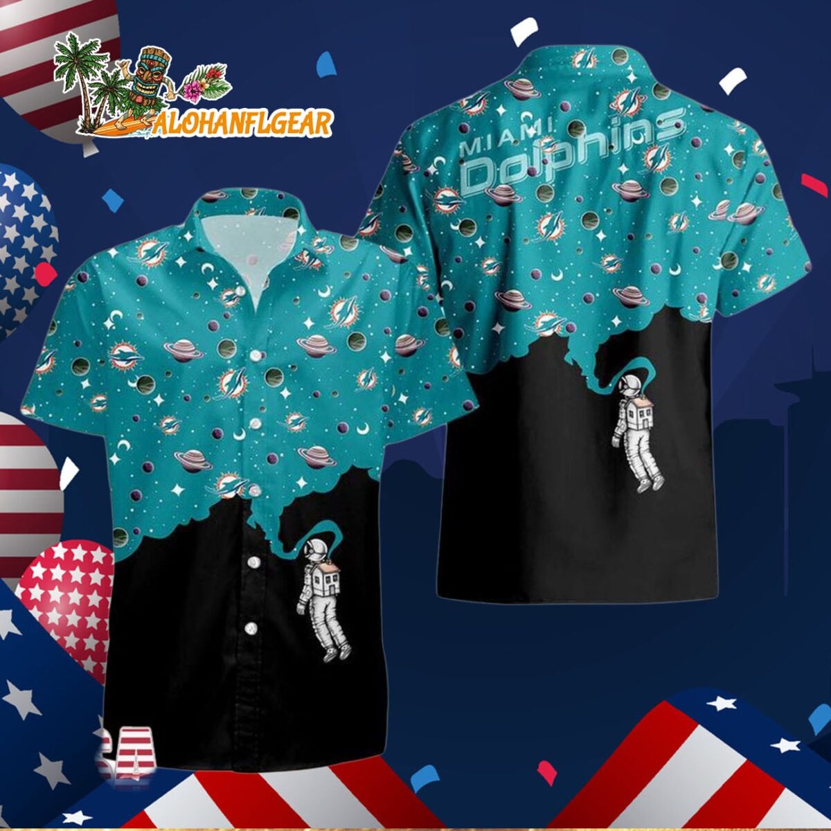 Miami Dolphins Universal Astronaut Pattern Hawaiian Shirt Miami Dolphins Aloha Shirt 3