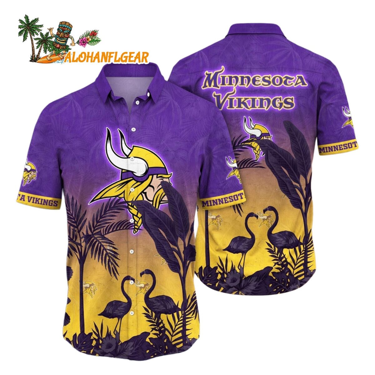 Minnesota Vikings Flamingo And Flower Funny Hawaiian Shirt Minnesota Vikings Aloha Shirt 1