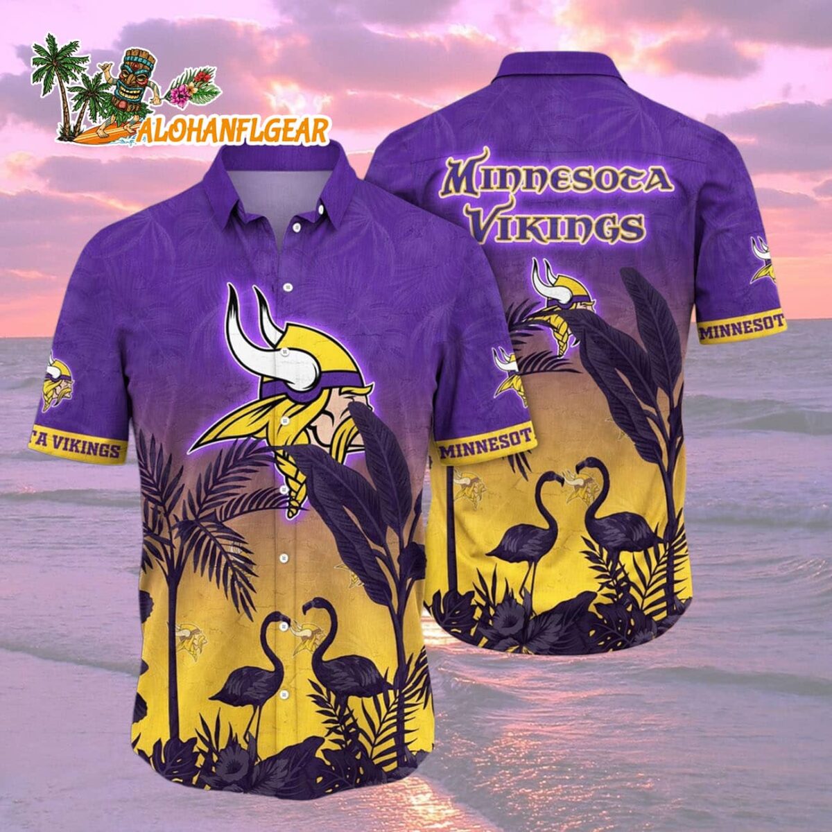 Minnesota Vikings Flamingo And Flower Funny Hawaiian Shirt Minnesota Vikings Aloha Shirt 2