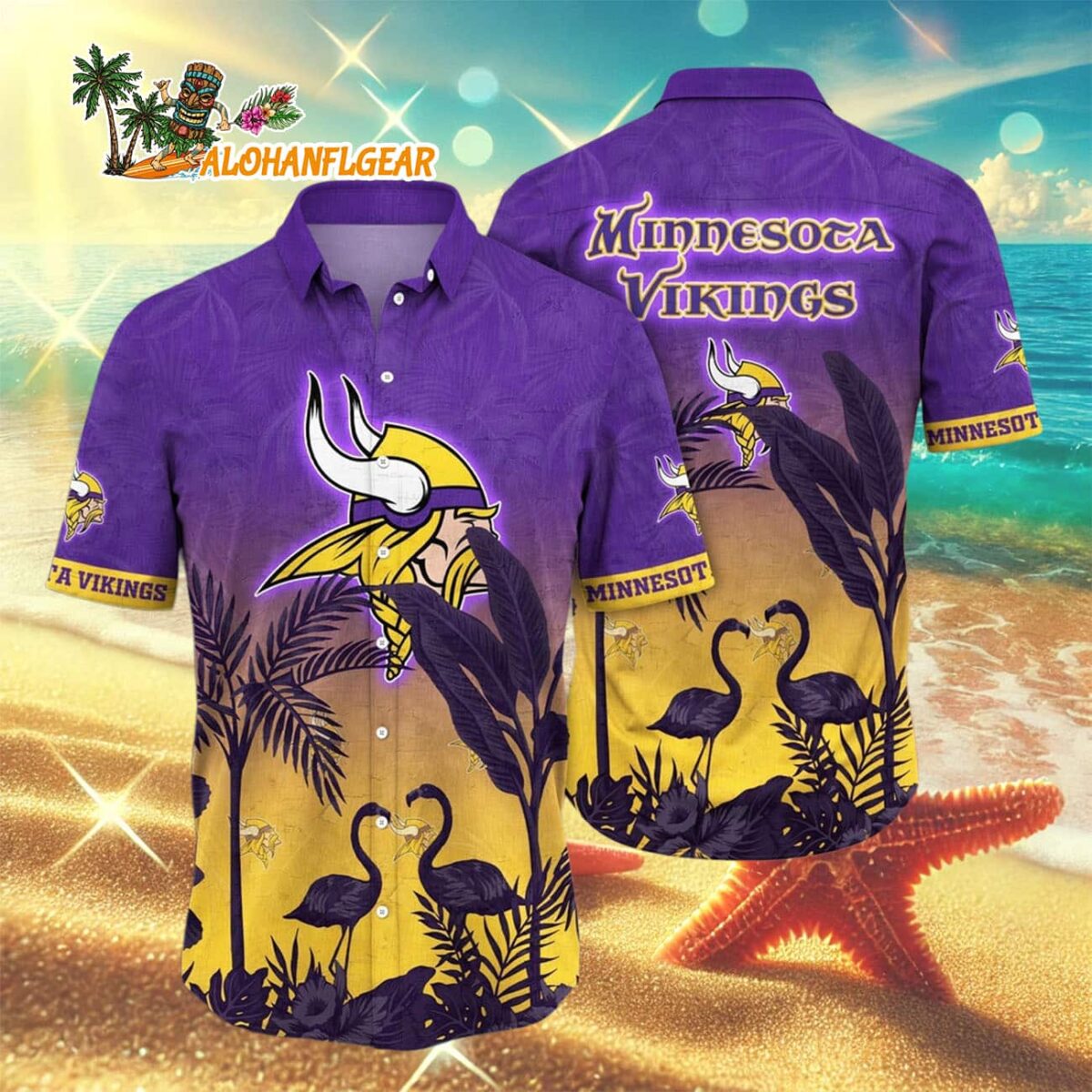 Minnesota Vikings Flamingo And Flower Funny Hawaiian Shirt Minnesota Vikings Aloha Shirt 3