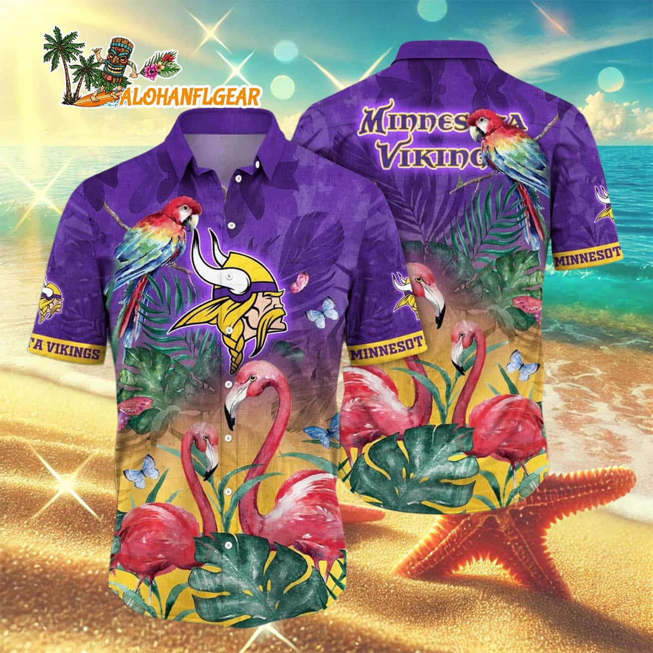 Minnesota Vikings Flamingo And Flower Hawaiian Shirt, Minnesota Vikings Aloha Shirt Minnesota Vikings Flamingo And Flower Hawaiian Shirt, Minnesota Vikings Aloha Shirt