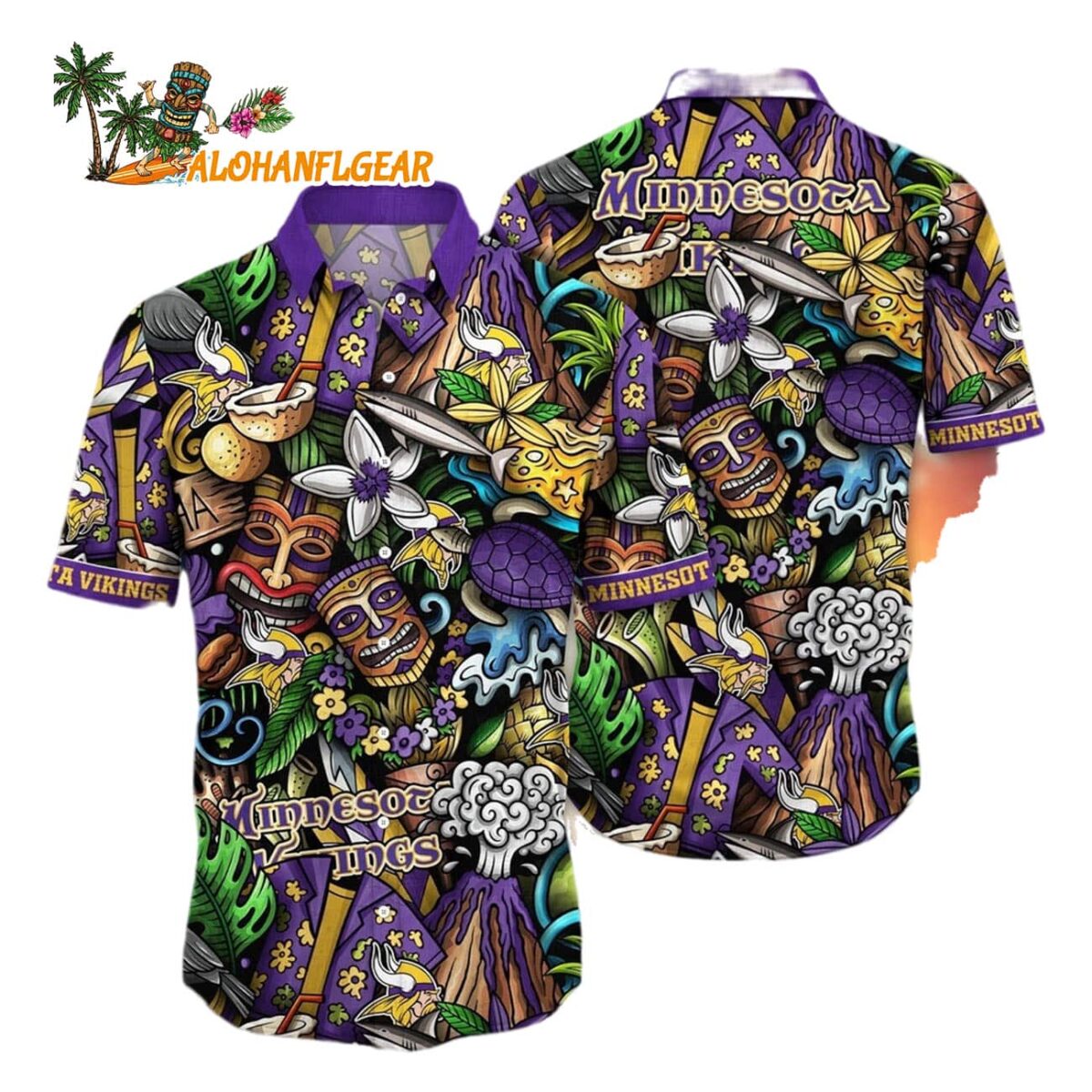 Minnesota Vikings Flower Tiki Me Off Hawaiian Shirt Minnesota Vikings Aloha Shirt 1