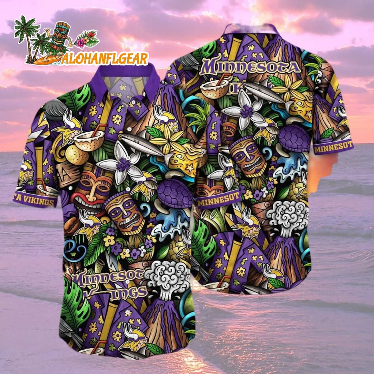Minnesota Vikings Flower Tiki Me Off Hawaiian Shirt Minnesota Vikings Aloha Shirt 2