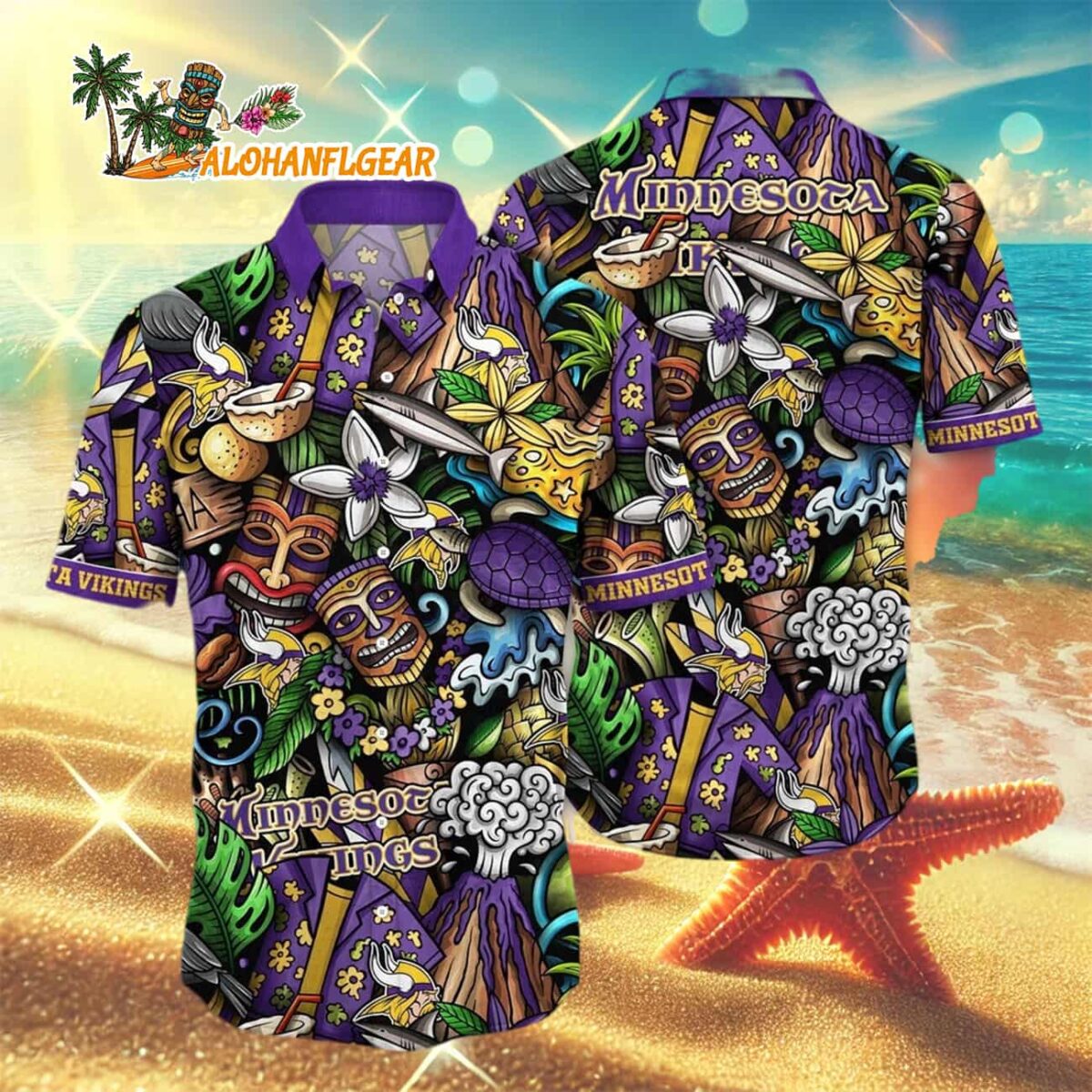 Minnesota Vikings Flower Tiki Me Off Hawaiian Shirt Minnesota Vikings Aloha Shirt 3