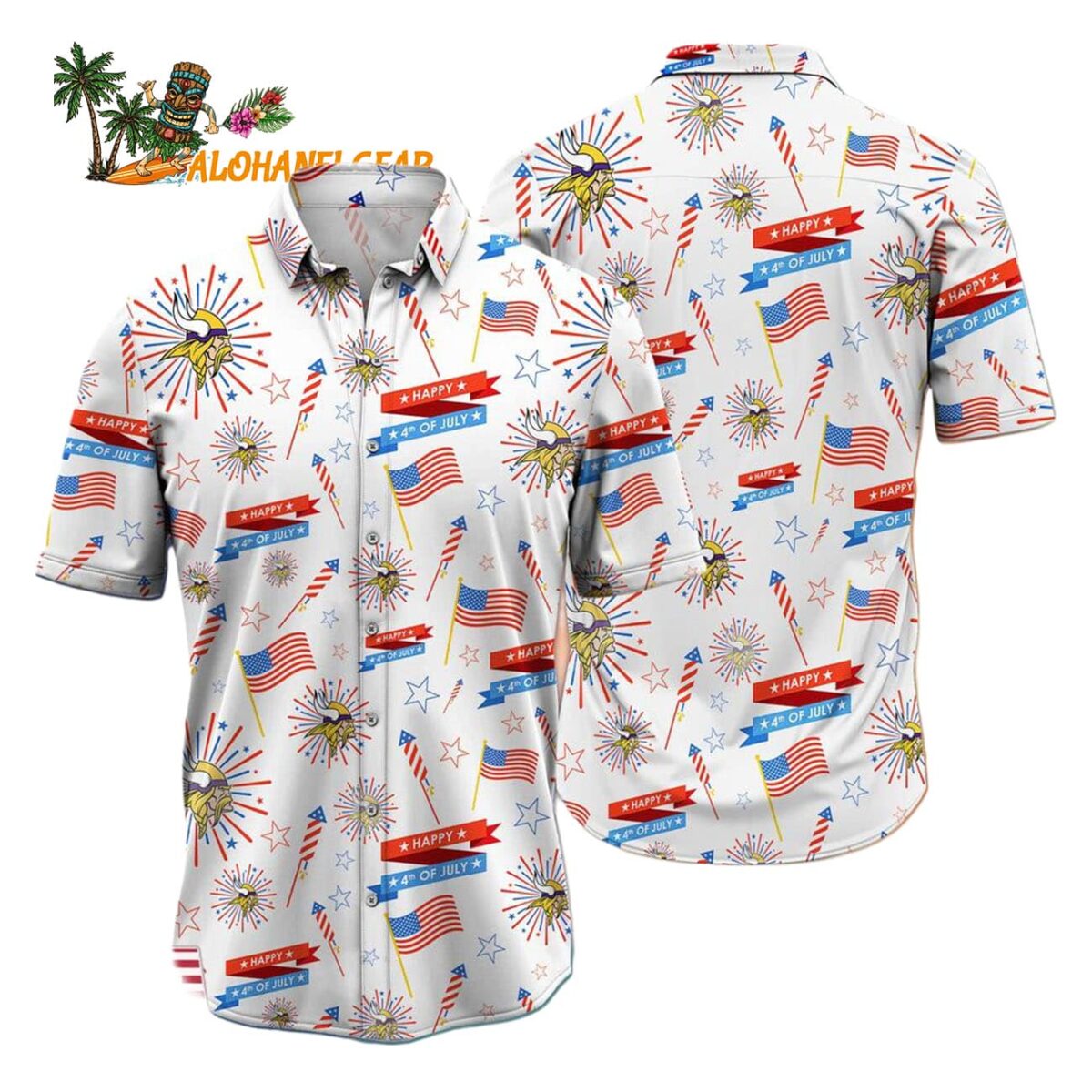 Minnesota Vikings Happy 4th Of July Hawaiian Shirt NFL Aloha Shirt 1