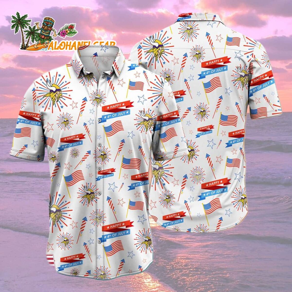 Minnesota Vikings Happy 4th Of July Hawaiian Shirt, NFL Aloha Shirt 1 Minnesota Vikings Happy 4th Of July Hawaiian Shirt NFL Aloha Shirt 2