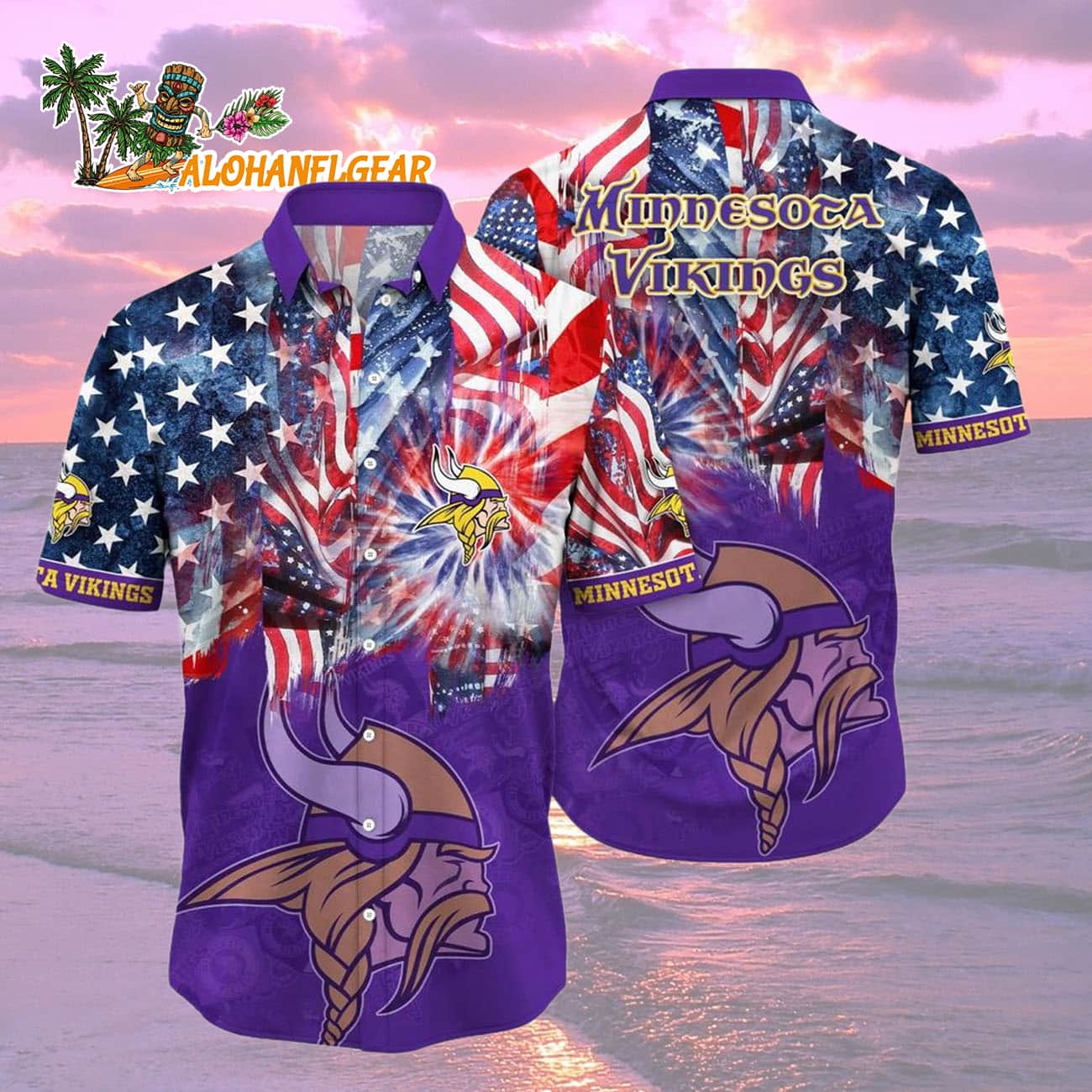 Minnesota Vikings Independence Day Hawaiian Shirt, NFL Aloha Shirt Minnesota Vikings Independence Day Hawaiian Shirt, NFL Aloha Shirt