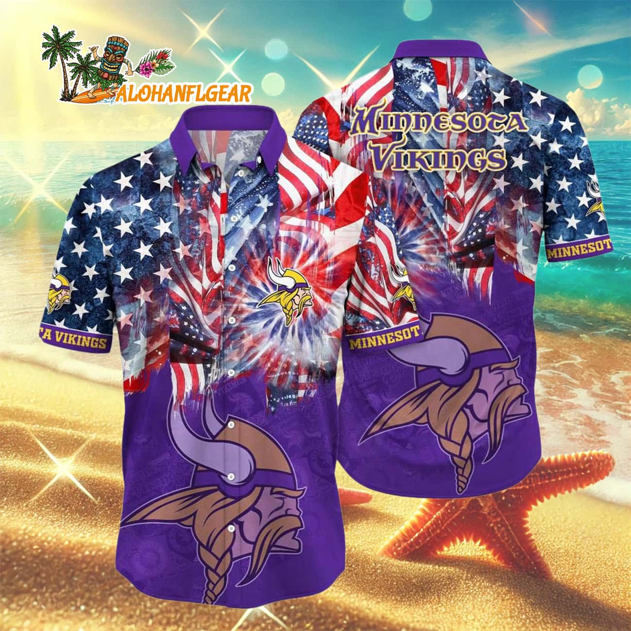 Minnesota Vikings Independence Day Hawaiian Shirt, NFL Aloha Shirt Minnesota Vikings Independence Day Hawaiian Shirt, NFL Aloha Shirt