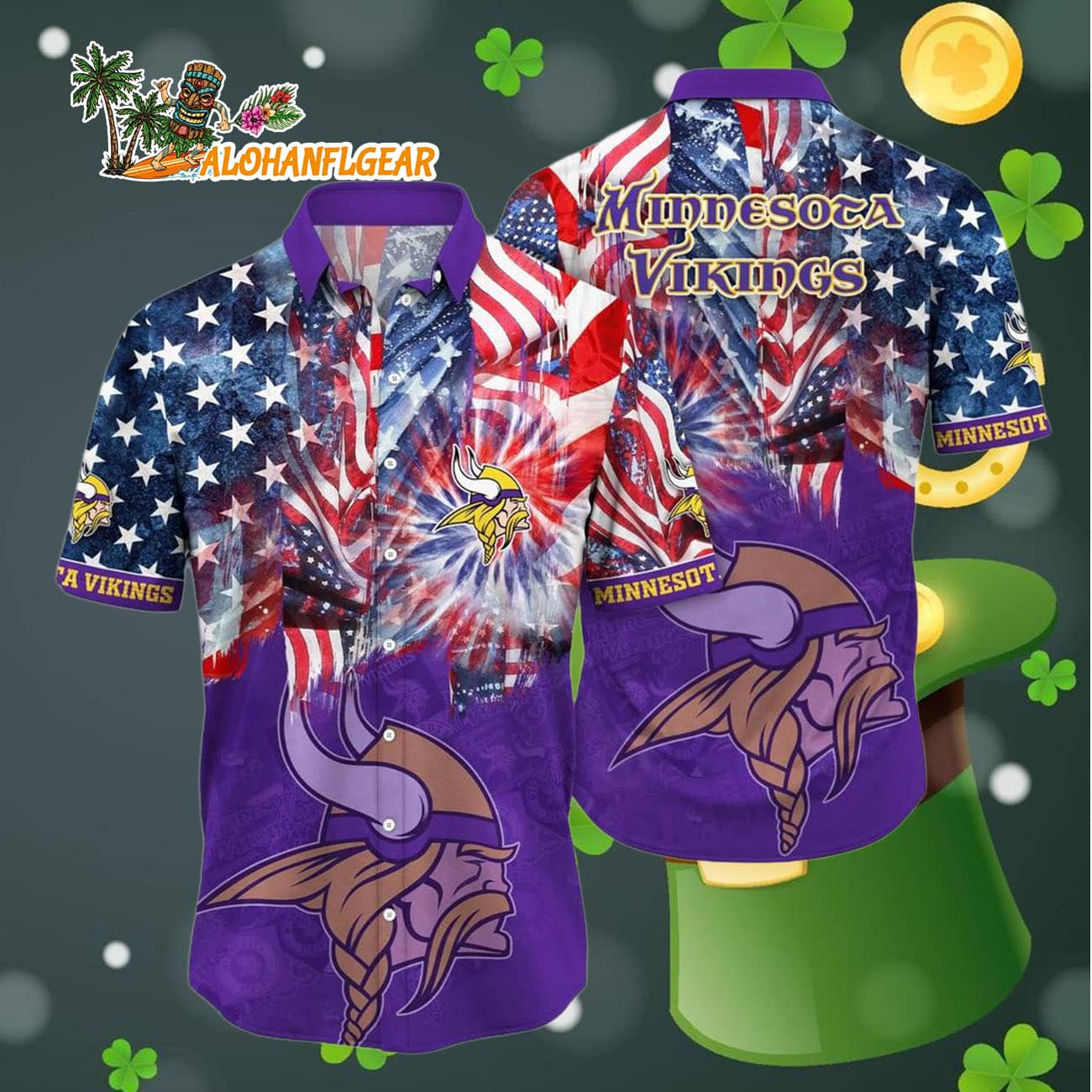 Minnesota Vikings Independence Day Hawaiian Shirt, NFL Aloha Shirt Minnesota Vikings Independence Day Hawaiian Shirt, NFL Aloha Shirt