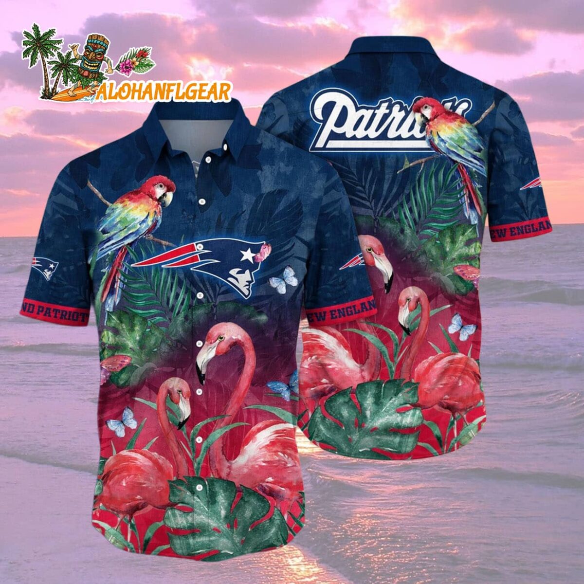 New England Patriots Flamingo And Flower Hawaiian Shirt New England Patriots Aloha Shirt 2
