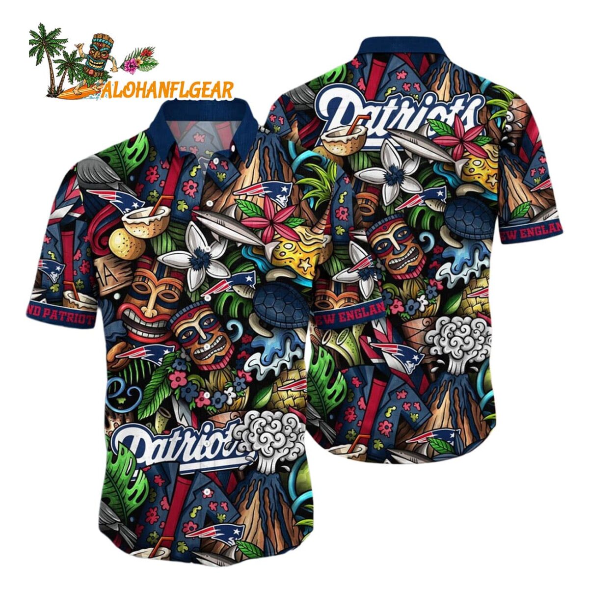 New England Patriots Flower Tiki Me Off Hawaiian Shirt New England Patriots Aloha Shirt 1