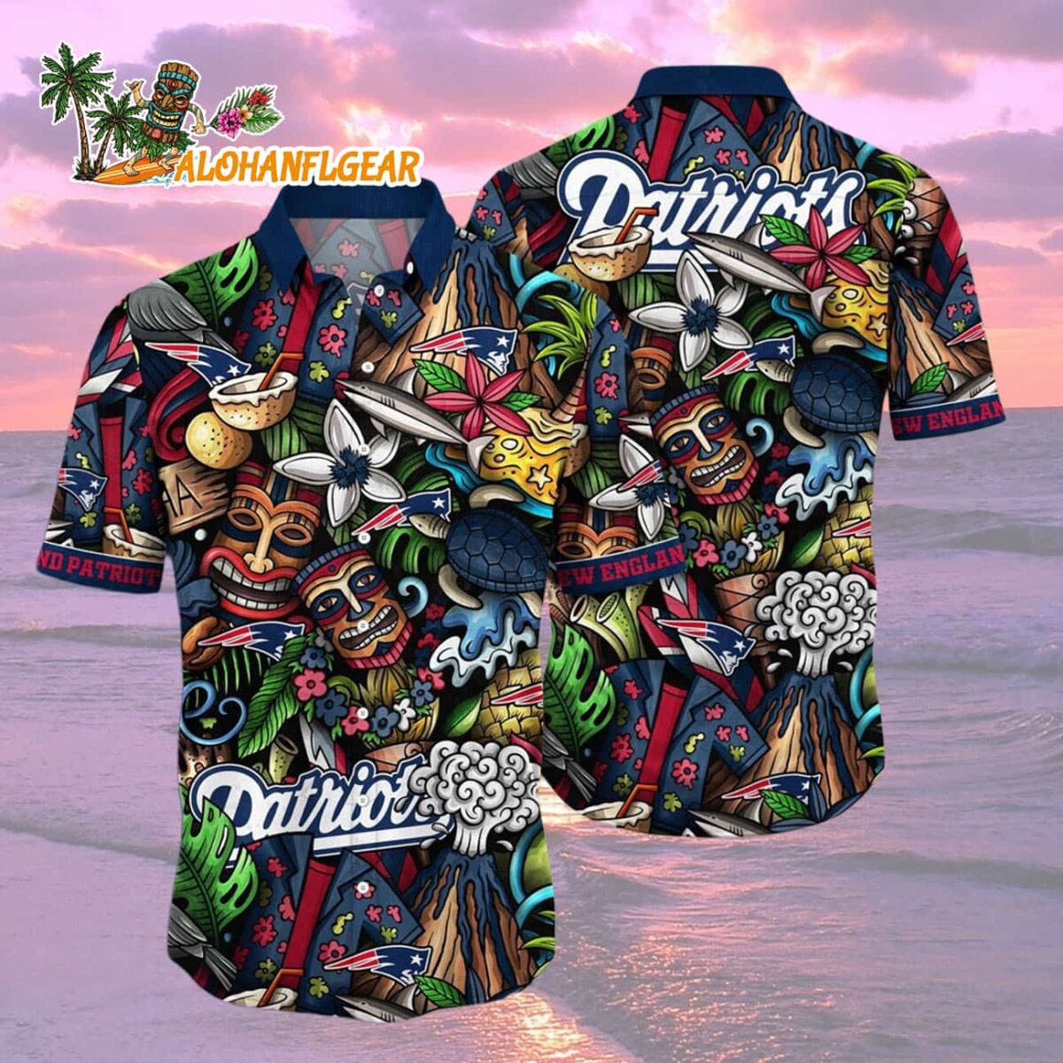 New England Patriots Flower Tiki Me Off Hawaiian Shirt New England Patriots Aloha Shirt 2