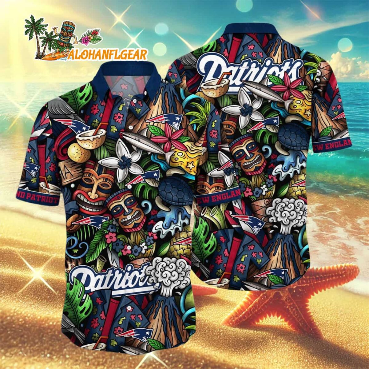 New England Patriots Flower Tiki Me Off Hawaiian Shirt New England Patriots Aloha Shirt 3