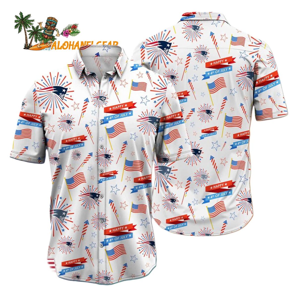 New England Patriots Happy 4th Of July Hawaiian Shirt NFL Aloha Shirt 1