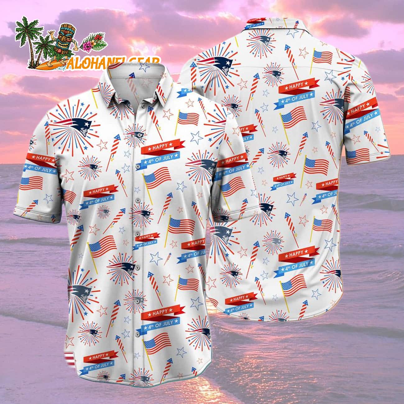 New England Patriots Happy 4th Of July Hawaiian Shirt, NFL Aloha Shirt New England Patriots Happy 4th Of July Hawaiian Shirt, NFL Aloha Shirt