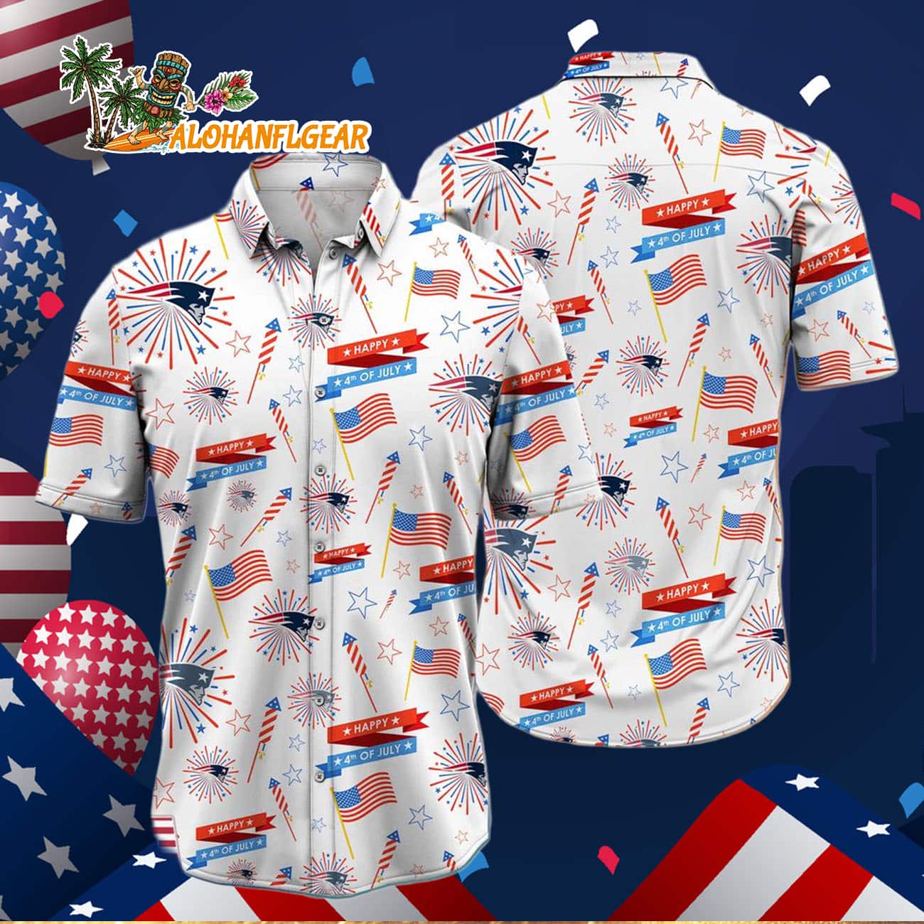 New England Patriots Happy 4th Of July Hawaiian Shirt, NFL Aloha Shirt New England Patriots Happy 4th Of July Hawaiian Shirt, NFL Aloha Shirt
