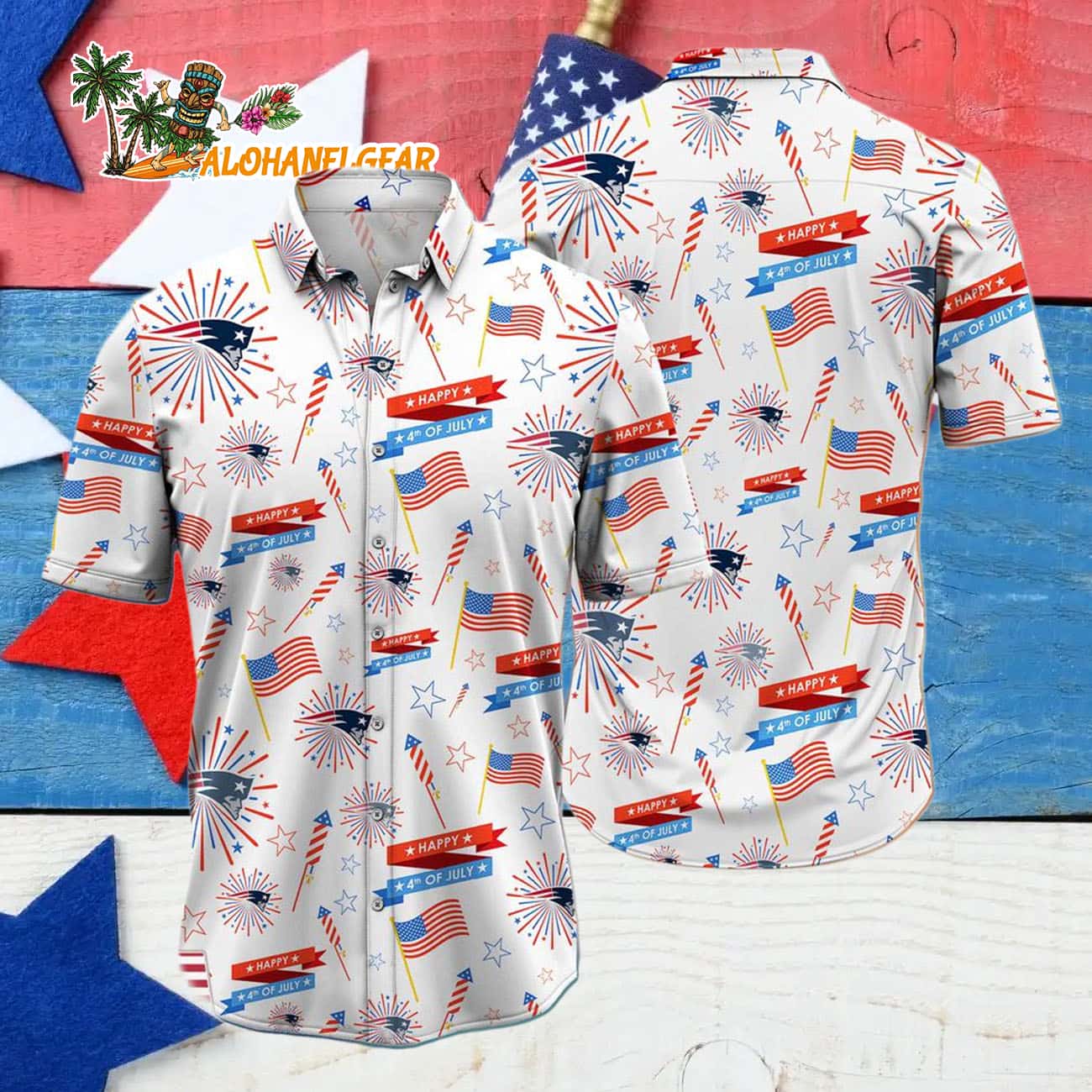 New England Patriots Happy 4th Of July Hawaiian Shirt, NFL Aloha Shirt New England Patriots Happy 4th Of July Hawaiian Shirt, NFL Aloha Shirt