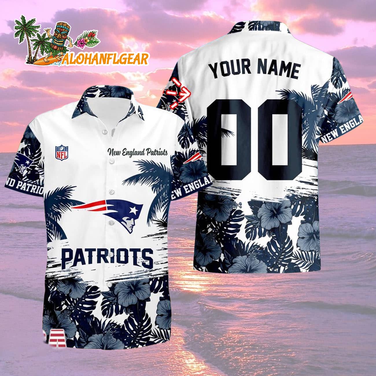 New England Patriots Hibiscus Flower Custom Name Hawaiian Shirt, NFL Aloha Shirt New England Patriots Hibiscus Flower Custom Name Hawaiian Shirt, NFL Aloha Shirt
