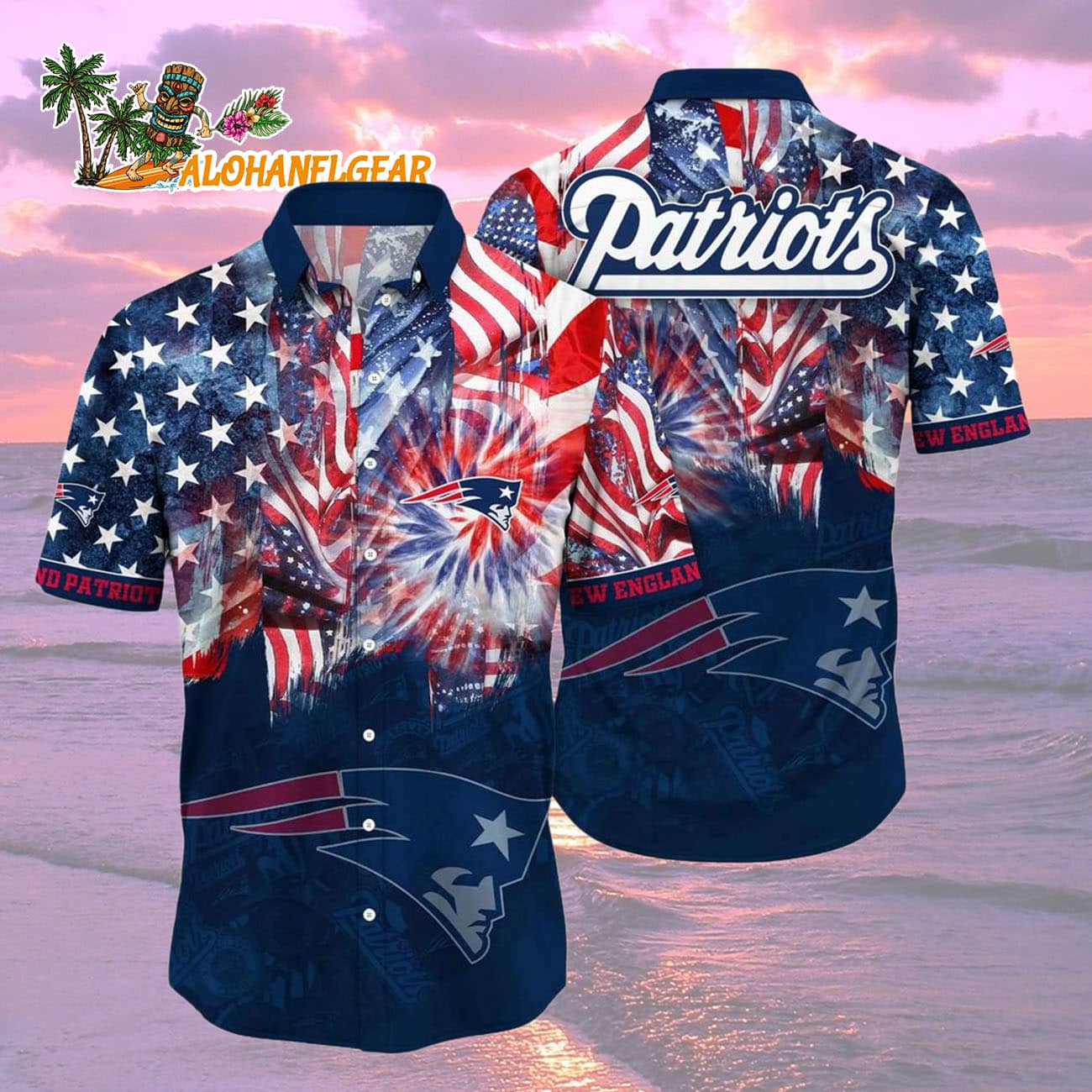 New England Patriots Independence Day Hawaiian Shirt, NFL Aloha Shirt New England Patriots Independence Day Hawaiian Shirt, NFL Aloha Shirt