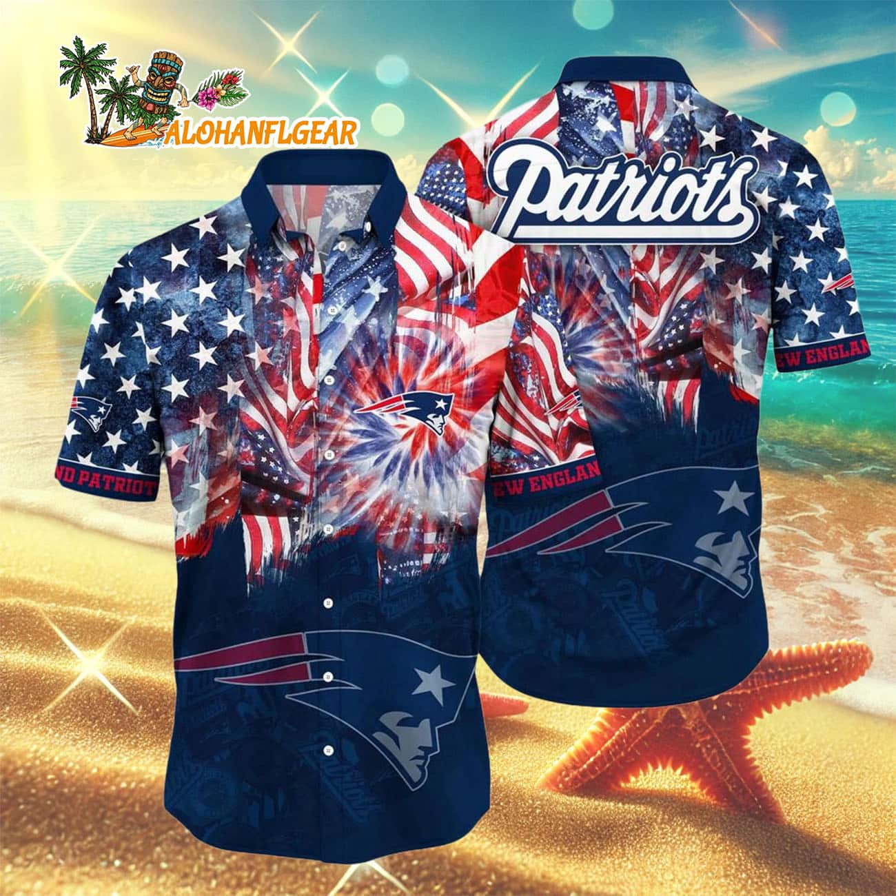 New England Patriots Independence Day Hawaiian Shirt, NFL Aloha Shirt New England Patriots Independence Day Hawaiian Shirt, NFL Aloha Shirt