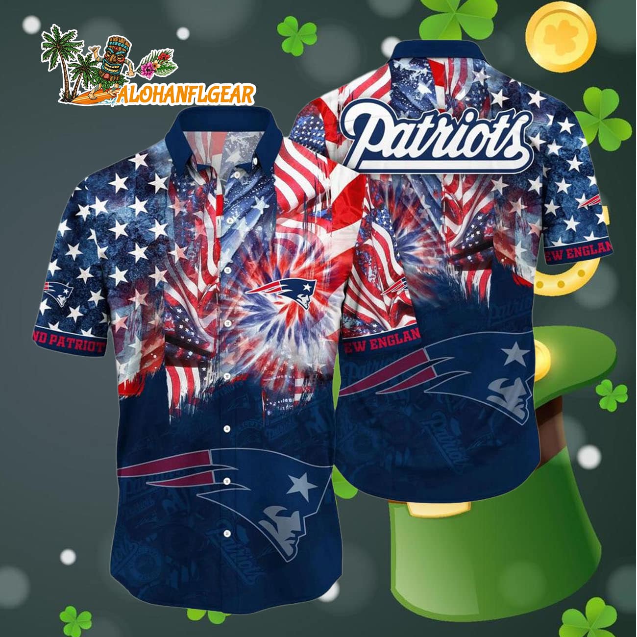 New England Patriots Independence Day Hawaiian Shirt, NFL Aloha Shirt New England Patriots Independence Day Hawaiian Shirt, NFL Aloha Shirt