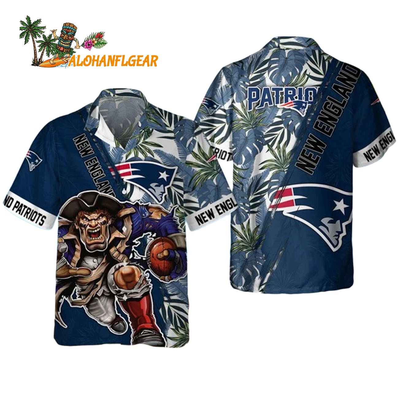 New England Patriots Mascot Summer Hawaiian Shirt, New England Patriots Aloha Shirt New England Patriots Mascot Summer Hawaiian Shirt, New England Patriots Aloha Shirt