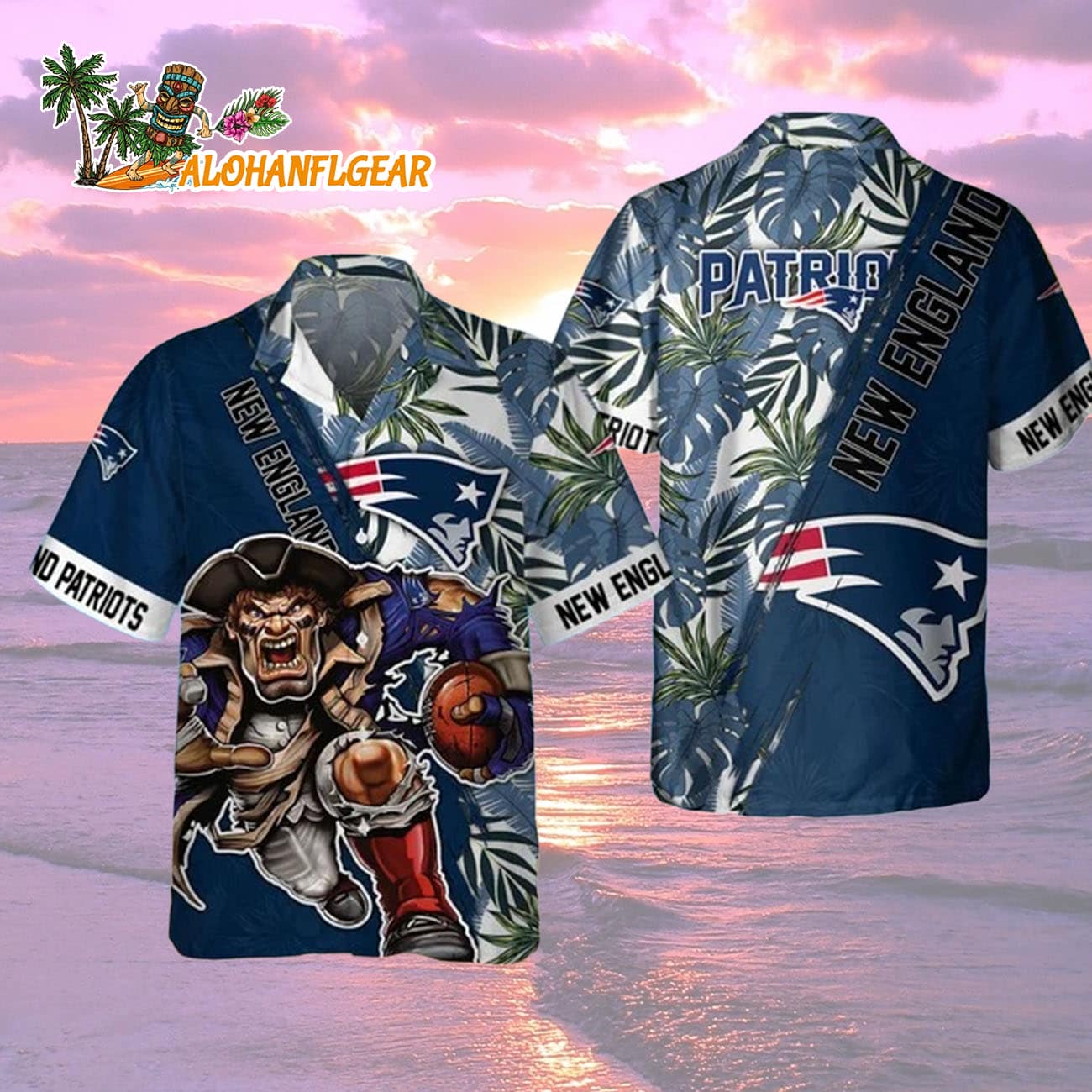 New England Patriots Mascot Summer Hawaiian Shirt, New England Patriots Aloha Shirt New England Patriots Mascot Summer Hawaiian Shirt, New England Patriots Aloha Shirt