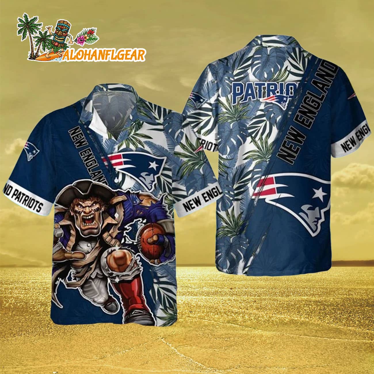 New England Patriots Mascot Summer Hawaiian Shirt, New England Patriots Aloha Shirt New England Patriots Mascot Summer Hawaiian Shirt, New England Patriots Aloha Shirt