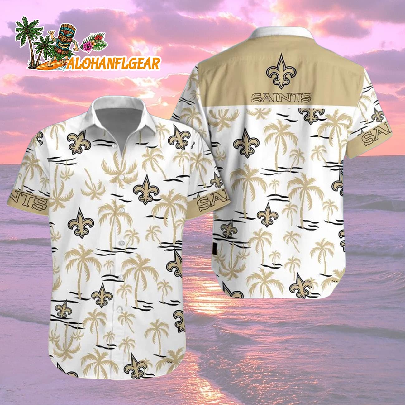 New Orleans Saints Coconut Logo Beach Hawaiian Shirt, NFL Aloha Shirt New Orleans Saints Coconut Logo Beach Hawaiian Shirt, NFL Aloha Shirt