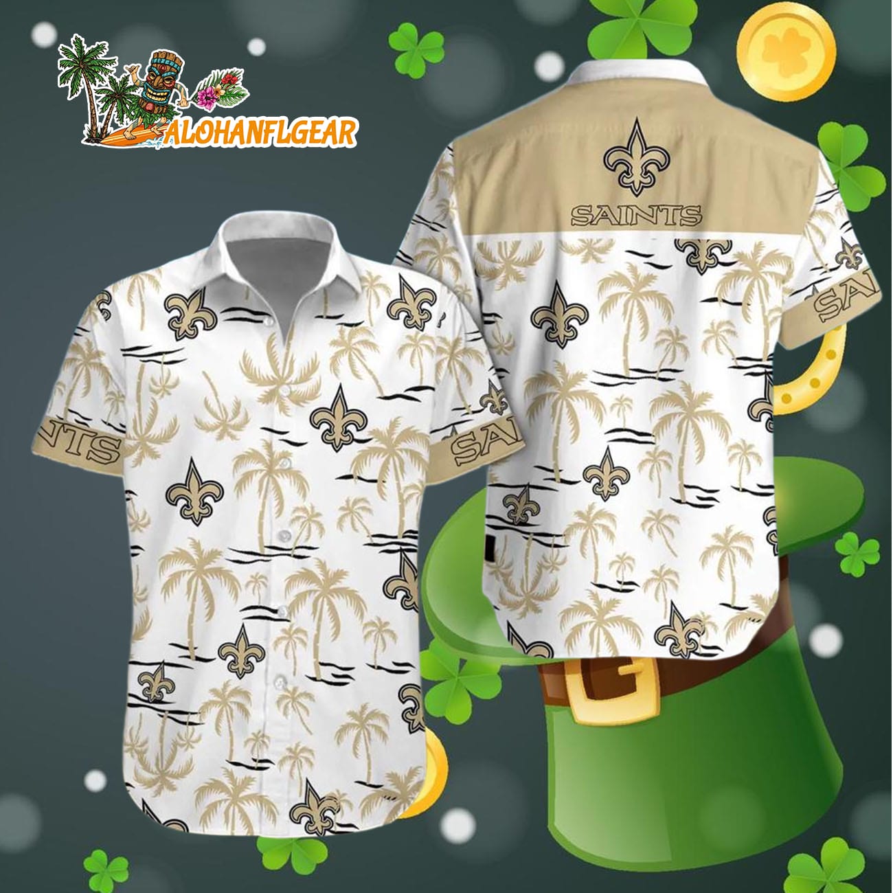 New Orleans Saints Coconut Logo Beach Hawaiian Shirt, NFL Aloha Shirt New Orleans Saints Coconut Logo Beach Hawaiian Shirt, NFL Aloha Shirt