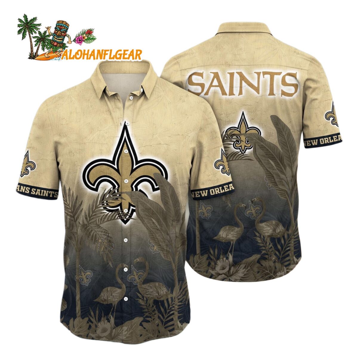 New Orleans Saints Flamingo And Flower Funny Hawaiian Shirt New Orleans Saints Aloha Shirt 1